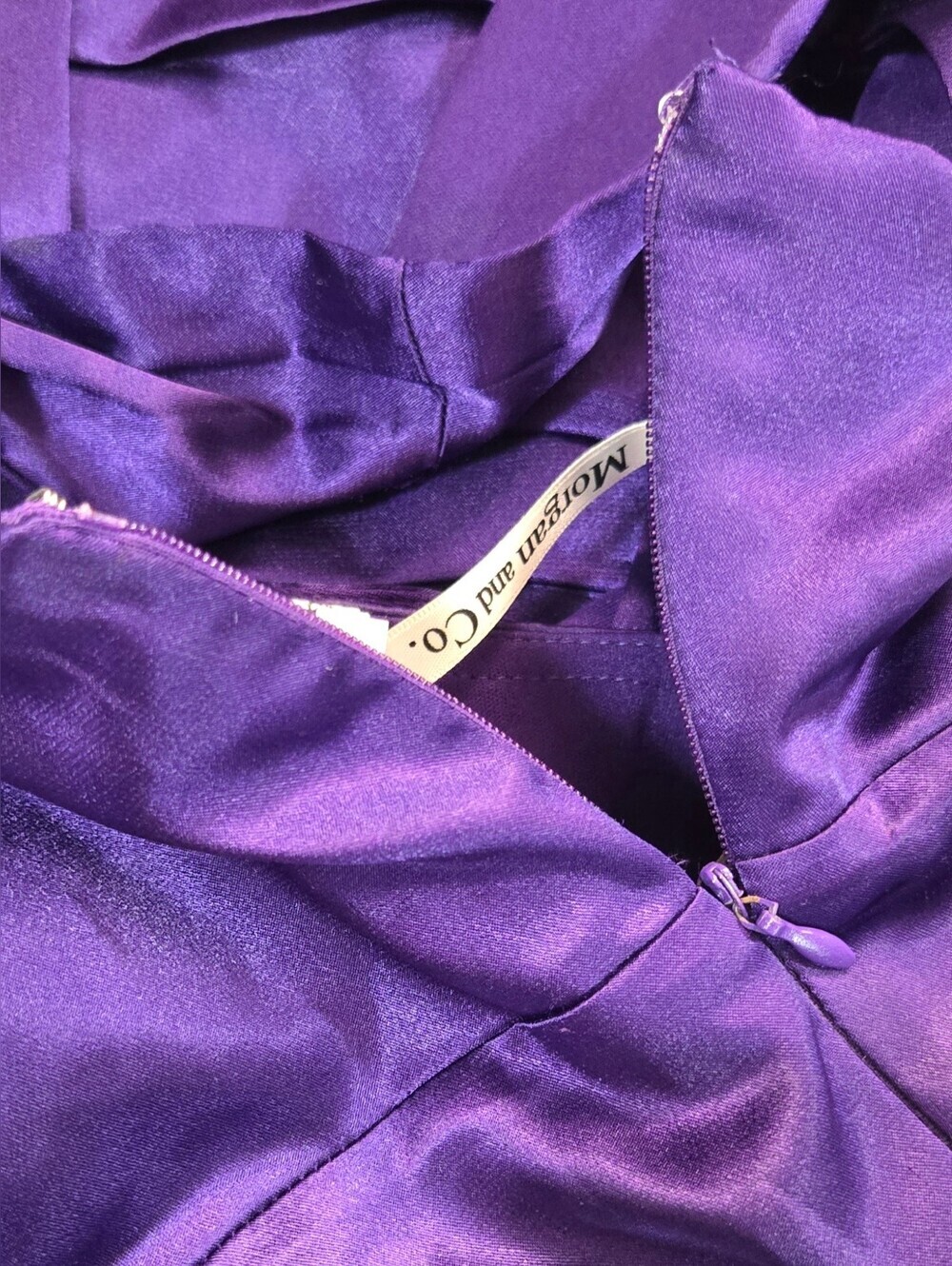 Morgan & Co Purple Satin Cocktail Dress Sweetheart Sheath Size 3 4 - Picture 14 of 14